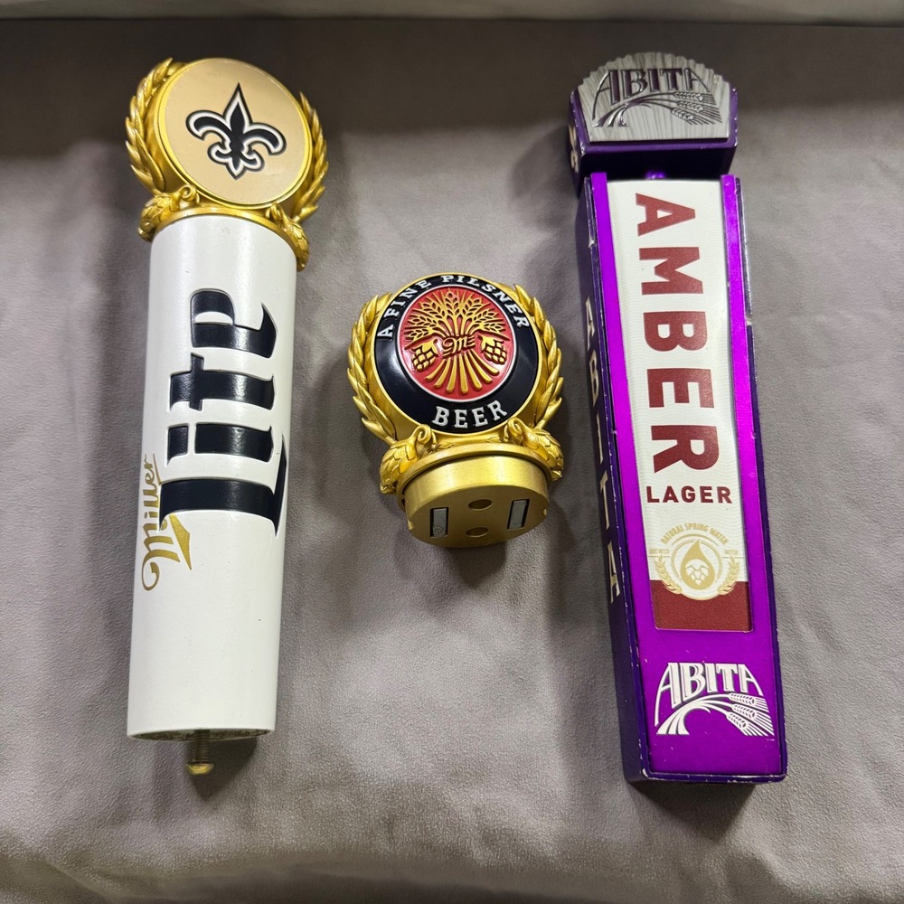 Miller Lite Saints Abita Amber Beer Tap Handle Lot 3pc Man Cave Bar Decor